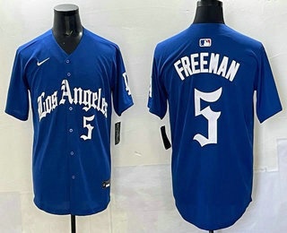 Men's Los Angeles Dodgers #5 Freddie Freeman Blue Gothic Style Vapor Limited Stitched Baseball Jersey
