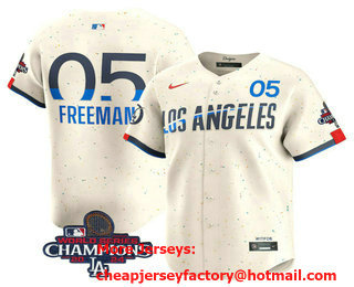 Men's Los Angeles Dodgers #5 Freddie Freeman Cream 2024 World Series Champions City Connect Limited Stitched Jersey