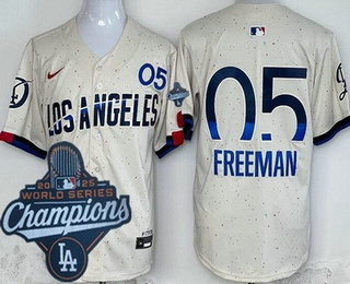 Men's Los Angeles Dodgers #5 Freddie Freeman Cream City 2025 World Series Champions Limited Jersey