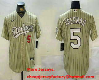 Men's Los Angeles Dodgers #5 Freddie Freeman Cream Pinstripe Stitched Cool Base Nike Jersey