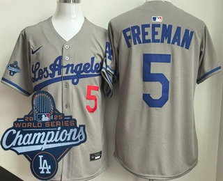 Men's Los Angeles Dodgers #5 Freddie Freeman Gray Alternate 2025 World Series Champions Limited Jersey