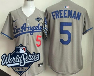 Men's Los Angeles Dodgers #5 Freddie Freeman Gray Alternate 2025 World Series Limited Jersey