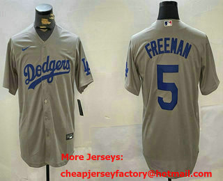 Men's Los Angeles Dodgers #5 Freddie Freeman Grey Cool Base Stitched Jersey