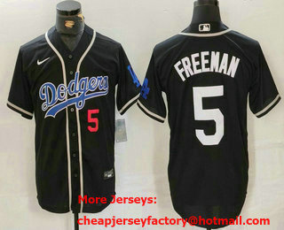 Men's Los Angeles Dodgers #5 Freddie Freeman Number Black Cool Base With Patch Stitched Jersey