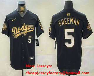 Men's Los Angeles Dodgers #5 Freddie Freeman Number Black Gold 2024 World Series 34 Patch Limited Stitched Jersey