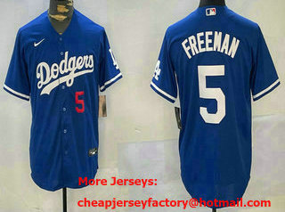 Men's Los Angeles Dodgers #5 Freddie Freeman Number Blue Cool Base Jersey