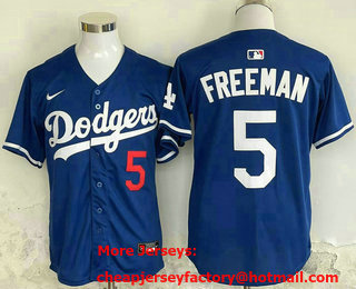 Men's Los Angeles Dodgers #5 Freddie Freeman Number Blue Cool Base Limited Jersey