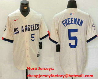 Men's Los Angeles Dodgers #5 Freddie Freeman Number Cream 2024 City Connect Limited Stitched Jersey 01