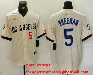Men's Los Angeles Dodgers #5 Freddie Freeman Number Cream 2024 City Connect Limited Stitched Jersey 02