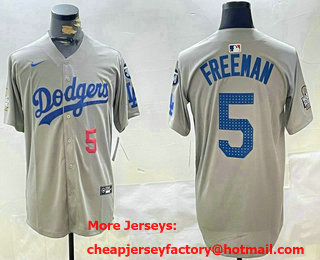 Men's Los Angeles Dodgers #5 Freddie Freeman Number Grey 2024 World Series Limited Fashion Stitched Jersey