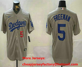 Men's Los Angeles Dodgers #5 Freddie Freeman Number Grey Cool Base Stitched Jersey