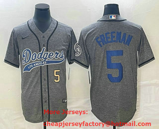 Men's Los Angeles Dodgers #5 Freddie Freeman Number Grey Gridiron Cool Base Stitched Baseball Jersey
