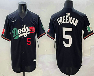 Men's Los Angeles Dodgers #5 Freddie Freeman Number Mexico Black Cool Base Stitched Jersey
