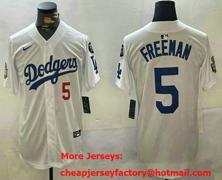 Men's Los Angeles Dodgers #5 Freddie Freeman Number White 2024 World Series With Fernando 34 Fashion Limited Stitched Jersey