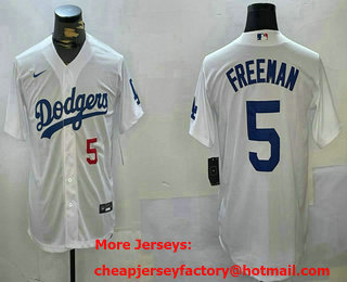 Men's Los Angeles Dodgers #5 Freddie Freeman Number White Cool Base Stitched Jersey