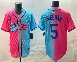 Men's Los Angeles Dodgers #5 Freddie Freeman Pink Blue Split Limited Baseball Jersey
