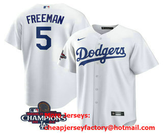 Men's Los Angeles Dodgers #5 Freddie Freeman White 2024 World Series Champions Cool Base Stitched Jersey