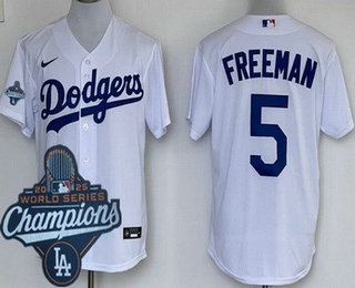 Men's Los Angeles Dodgers #5 Freddie Freeman White 2025 World Series Champions Cool Base Jersey