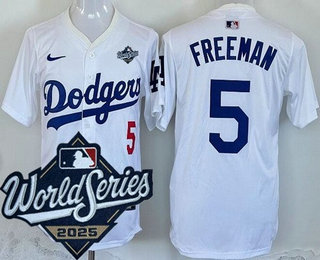 Men's Los Angeles Dodgers #5 Freddie Freeman White 2025 World Series Limited Jersey