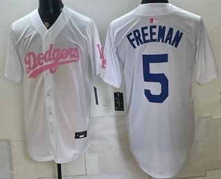 Men's Los Angeles Dodgers #5 Freddie Freeman White Pink Limited Stitched Jersey