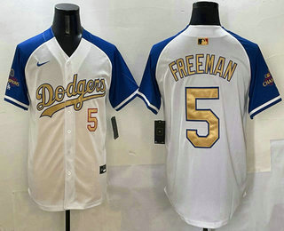Men's Los Angeles Dodgers #5 Freddie Freeman White Royal 2025 Gold Collection Limited Jersey