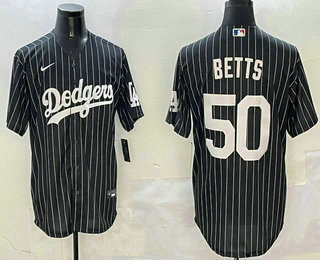 Men's Los Angeles Dodgers #50 Mookie Betts Black Pinstripe Cool Base Stitched Jersey