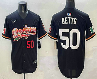 Men's Los Angeles Dodgers #50 Mookie Betts Black Rainbow Mexico Cool Base Stitched Jersey