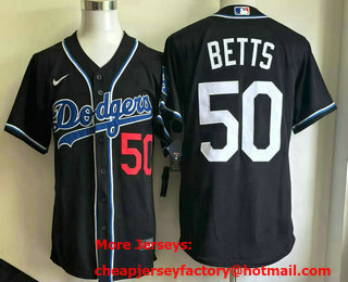 Men's Los Angeles Dodgers #50 Mookie Betts Black Throwback Baseball Jersey