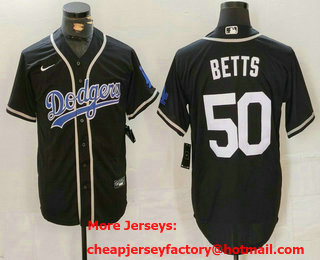 Men's Los Angeles Dodgers #50 Mookie Betts Black White Cool Base Stitched Jersey