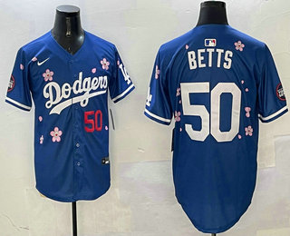 Men's Los Angeles Dodgers #50 Mookie Betts Blue 2025 Tokyo Series Limited Jersey