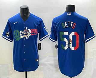 Men's Los Angeles Dodgers #50 Mookie Betts Blue Mexico Stitched Jersey