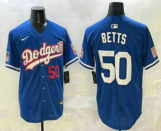 Men's Los Angeles Dodgers #50 Mookie Betts Blue USA Limited Fashion Stitched Jersey