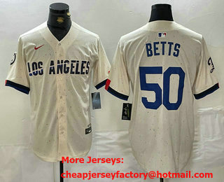 Men's Los Angeles Dodgers #50 Mookie Betts Cream 2024 City Connect Limited Stitched Jersey