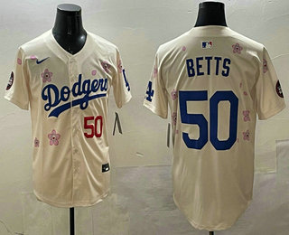 Men's Los Angeles Dodgers #50 Mookie Betts Cream 2025 Tokyo Series Limited Jersey