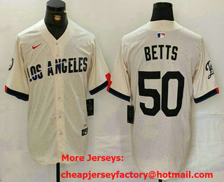 Men's Los Angeles Dodgers #50 Mookie Betts Cream Black 2024 City Connect Limited Stitched Jersey