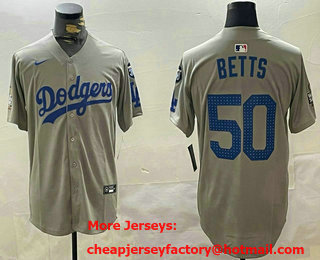Men's Los Angeles Dodgers #50 Mookie Betts Grey 2024 World Series Limited Fashion Stitched