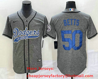 Men's Los Angeles Dodgers #50 Mookie Betts Grey Gridiron Cool Base Stitched Baseball Jersey