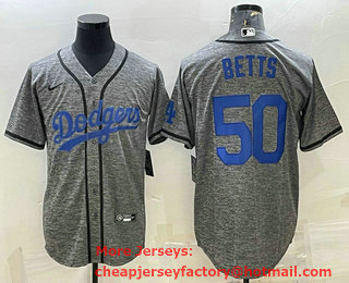 Men's Los Angeles Dodgers #50 Mookie Betts Grey Gridiron Cool Base Stitched Baseball Jersey