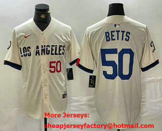 Men's Los Angeles Dodgers #50 Mookie Betts Number Cream 2024 City Connect Limited Stitched Jersey