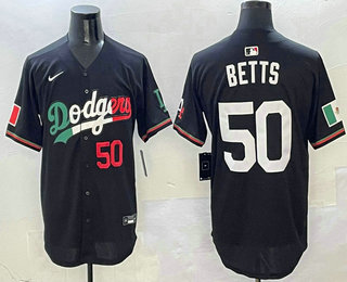 Men's Los Angeles Dodgers #50 Mookie Betts Number Mexico Black Cool Base Stitched Jersey