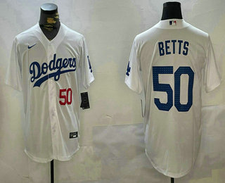 Men's Los Angeles Dodgers #50 Mookie Betts Number White Fashion Cool Base Stitched Jersey
