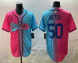 Men's Los Angeles Dodgers #50 Mookie Betts Pink Blue Split Limited Baseball Jersey