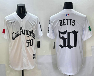 Men's Los Angeles Dodgers #50 Mookie Betts White Alternate Mexico Limited Jersey