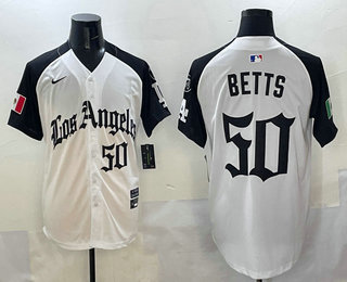 Men's Los Angeles Dodgers #50 Mookie Betts White Black Mexico 2025 LA Limited Stitched Jersey