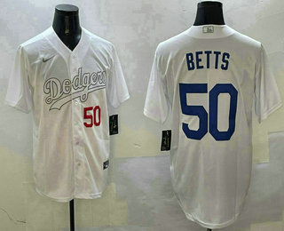 Men's Los Angeles Dodgers #50 Mookie Betts White Fashion Cool Base Jersey
