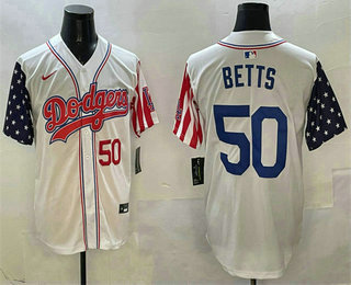 Men's Los Angeles Dodgers #50 Mookie Betts White Limited Stitched Jersey