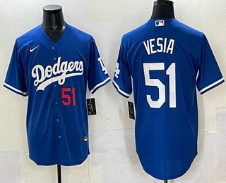 Men's Los Angeles Dodgers #51 Alex Vesia Blue Cool Base Jersey