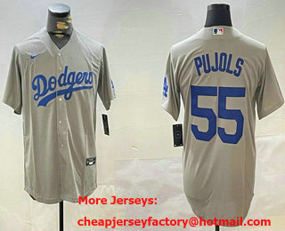 Men's Los Angeles Dodgers #55 Albert Pujols Grey Stitched Cool Base Nike Jersey