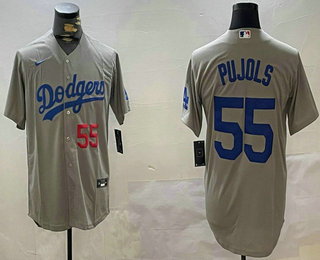 Men's Los Angeles Dodgers #55 Albert Pujols Number Grey Stitched Cool Base Nike Jersey