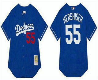 Men's Los Angeles Dodgers #55 Orel Hershiser Blue 1988 Throwback Jersey